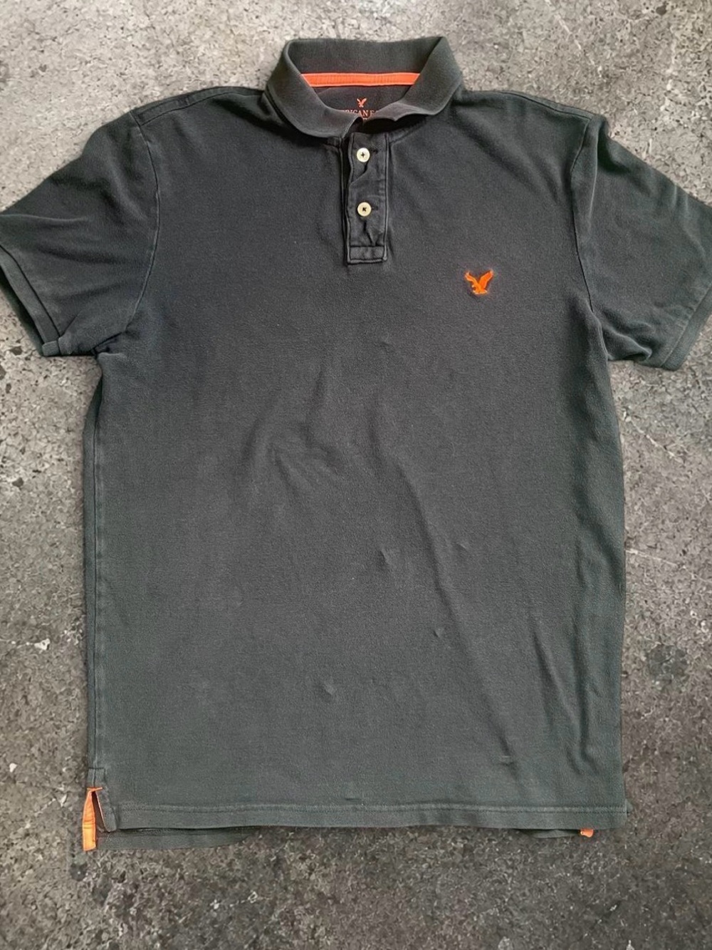 Y2K American Eagle Dark Gray Preppy Polo Shirt with Orange Accent Mens Large